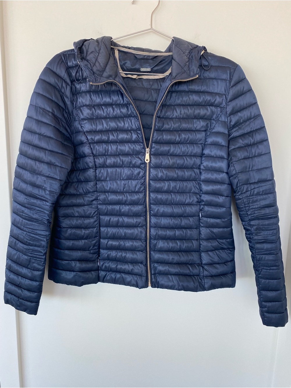 Massimo Dutti Navy Quilted Hooded Puffer Jacket